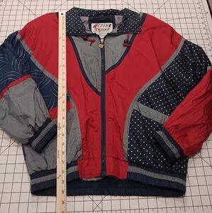 Vintage Active Stuff Ladies Windbreaker jacket, Large, Red Gray Blue, Great Cond